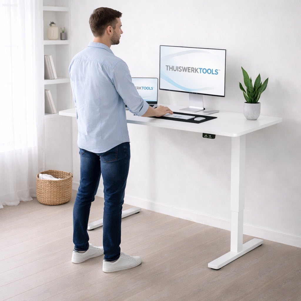 SitWell™ | Ergonomische Bureaustoel + FlexDesk™ | Zit Sta Bureau 140 x 60 Wit Setprijs
