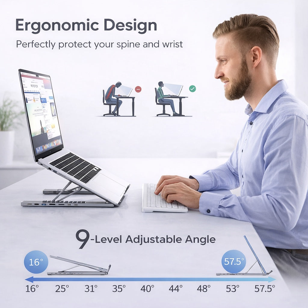 ErgoStand™ | Laptop Standaard met 8-in-1 Docking Station