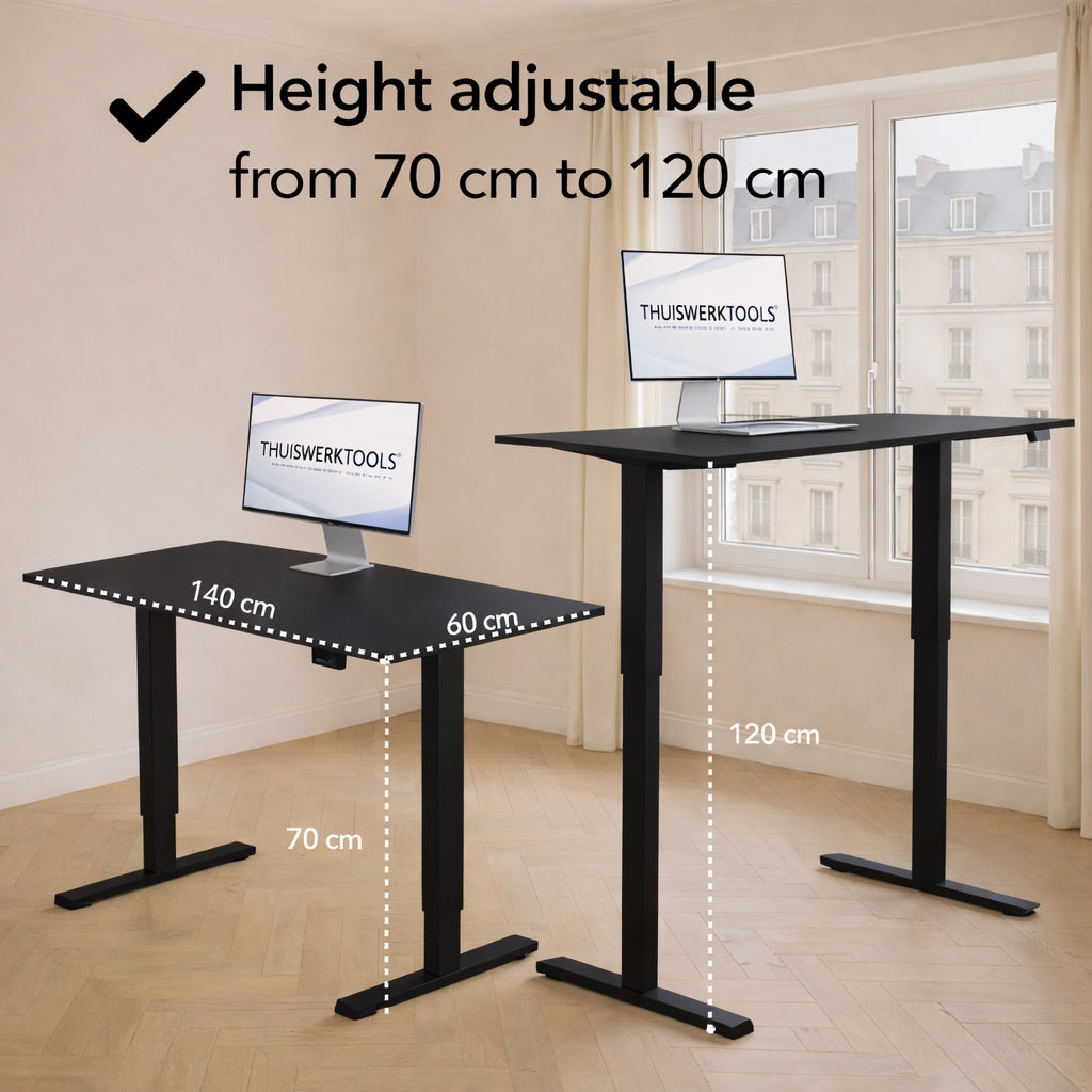SitWell™ | Ergonomische Bureaustoel + FlexDesk™ | Zit Sta Bureau 140 x 60 Zwart Setprijs