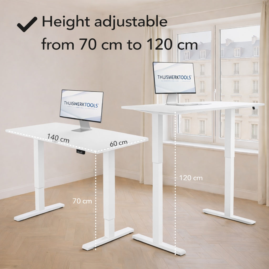 FlexDesk™ | Zit Sta Bureau Elektrisch In Hoogte Verstelbaar 140 x 60 cm Wit