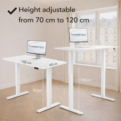 FlexDesk™ | Zit Sta Bureau Elektrisch In Hoogte Verstelbaar 140 x 60 cm Wit