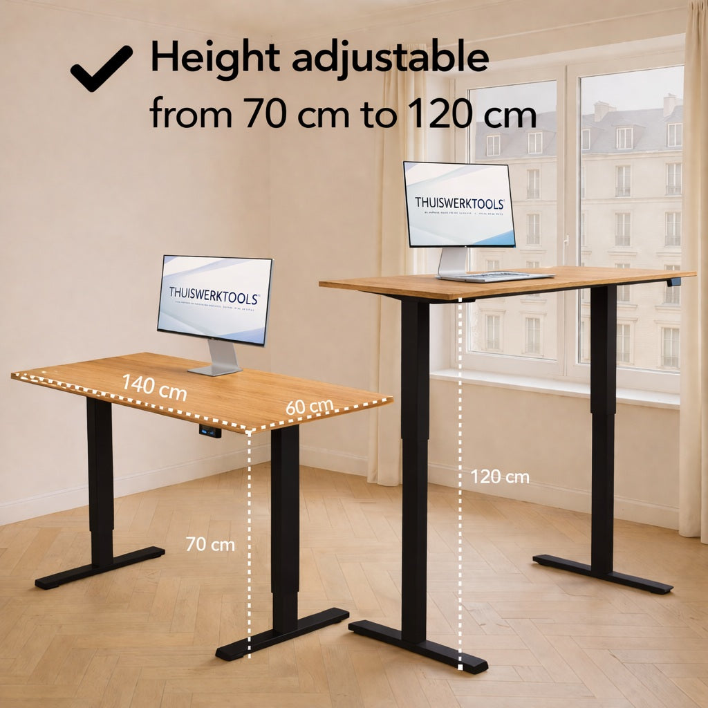 SitWell™ | Ergonomische Bureaustoel + FlexDesk™ | Zit Sta Bureau 140 x 60 Eiken Setprijs