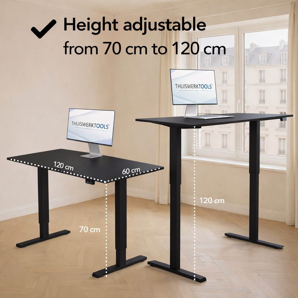 SitWell™ | Ergonomische Bureaustoel + FlexDesk™ | Zit Sta Bureau 120 x 60 Zwart Setprijs