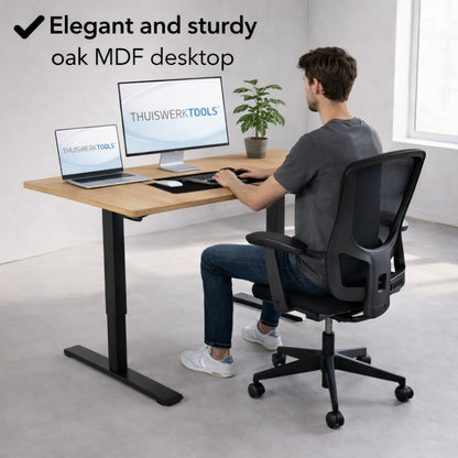 FlexDesk™ | Zit Sta Bureau Elektrisch In Hoogte Verstelbaar 120 x 60 cm Eiken