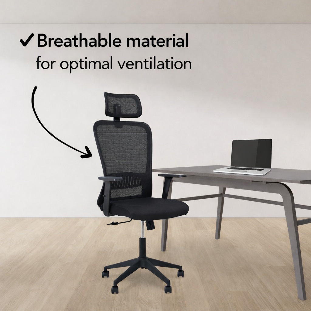 SitWell™ | Ergonomische Bureaustoel + FlexDesk™ | Zit Sta Bureau 120 x 60 Zwart Setprijs