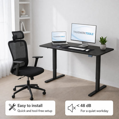 SitWell™ | Ergonomische Bureaustoel + FlexDesk™ | Zit Sta Bureau 140 x 60 Zwart Setprijs