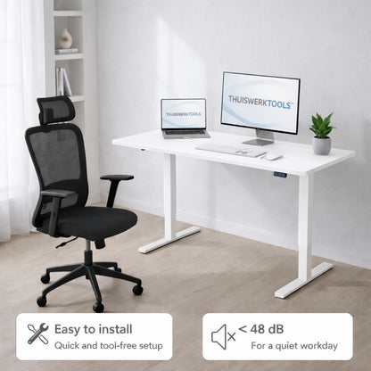 SitWell™ | Ergonomische Bureaustoel + FlexDesk™ | Zit Sta Bureau 140 x 60 Wit Setprijs