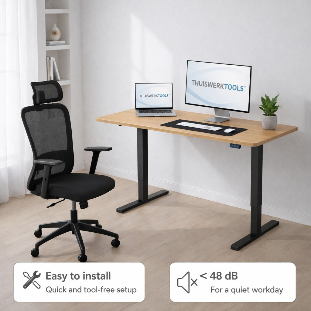 SitWell™ | Ergonomische Bureaustoel + FlexDesk™ | Zit Sta Bureau 120 x 60 Eiken Setprijs