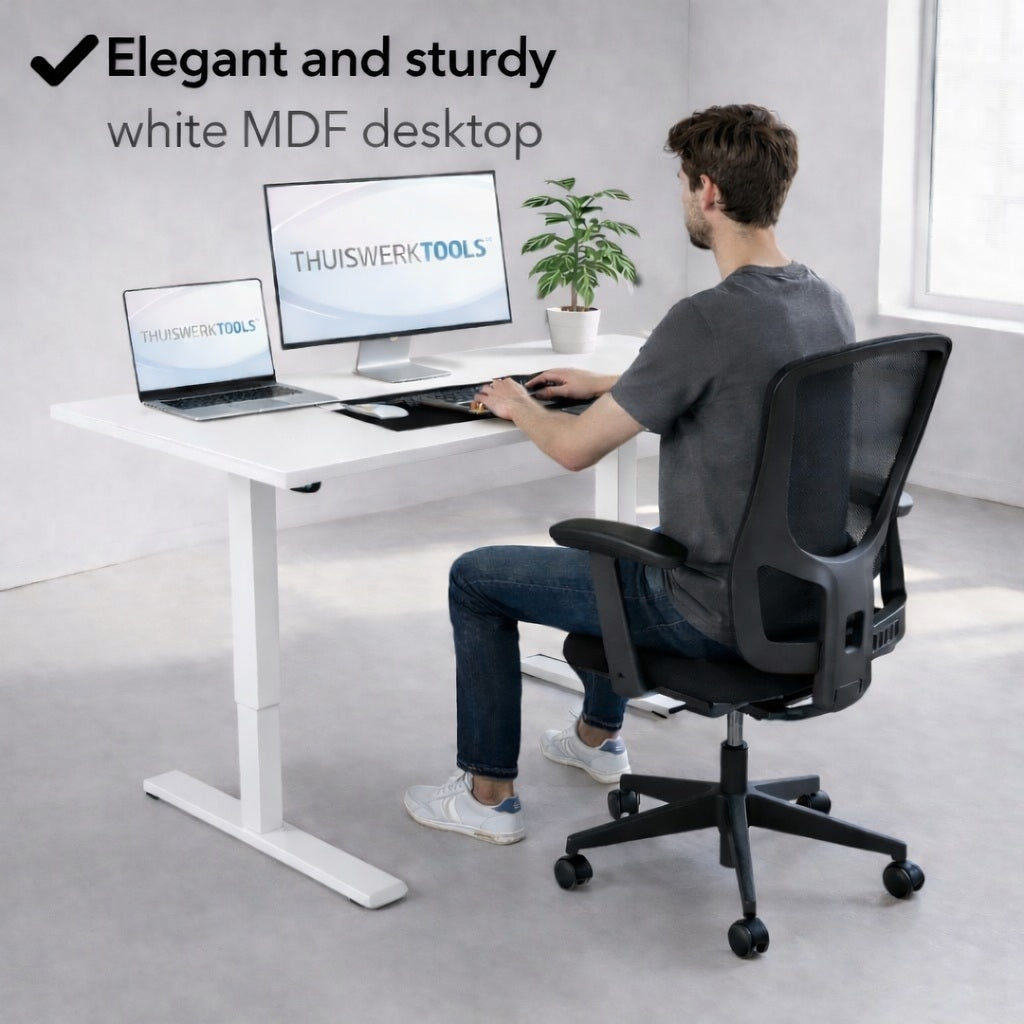SitWell™ | Ergonomische Bureaustoel + FlexDesk™ | Zit Sta Bureau 120 x 60 Wit Setprijs