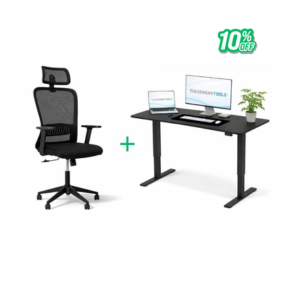 SitWell™ | Ergonomische Bureaustoel + FlexDesk™ | Zit Sta Bureau 120 x 60 Zwart Setprijs