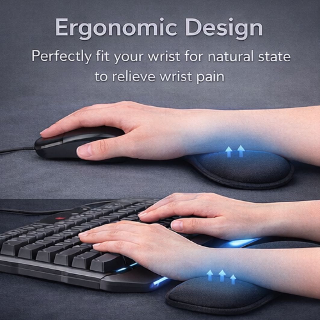 WristEase™ | Ergonomische Traagschuim Polssteun voor Toetsenbord en Muis
