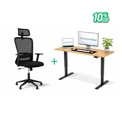 SitWell™ | Ergonomische Bureaustoel + FlexDesk™ | Zit Sta Bureau 120 x 60 Eiken Setprijs