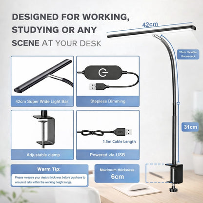 LuminaPro™ | Dimbare LED Bureaulamp met klembevestiging