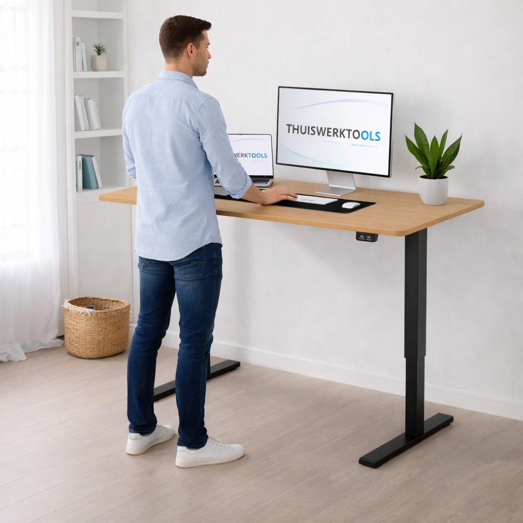 SitWell™ | Ergonomische Bureaustoel + FlexDesk™ | Zit Sta Bureau 140 x 60 Eiken Setprijs
