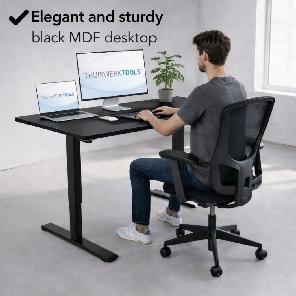 FlexDesk™ | Zit Sta Bureau Elektrisch In Hoogte Verstelbaar 140 x 60 cm Zwart