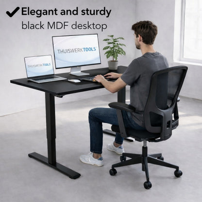 SitWell™ | Ergonomische Bureaustoel + FlexDesk™ | Zit Sta Bureau 120 x 60 Zwart Setprijs