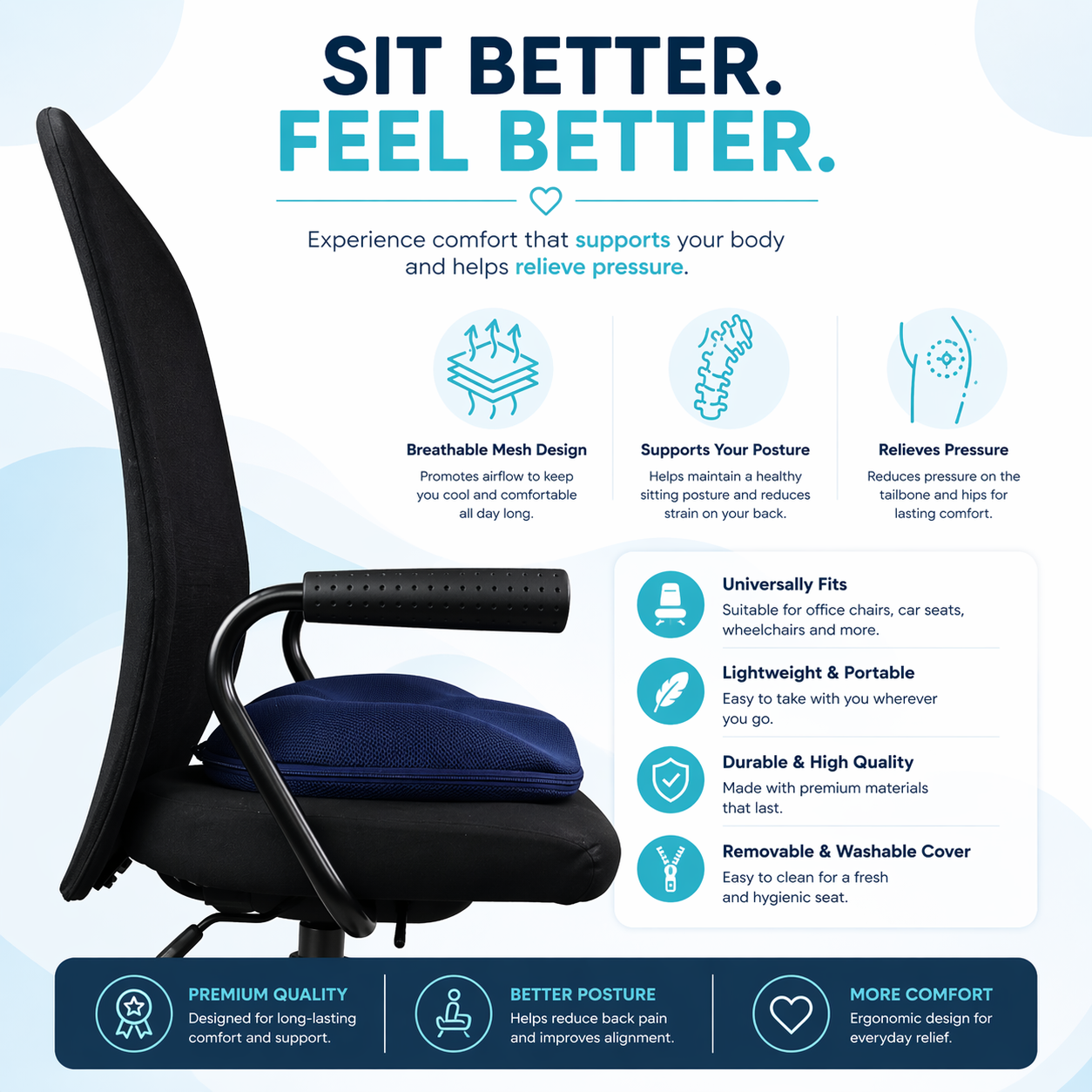 ComfortSit™ | Orthopedisch Traagschuim Zitkussen