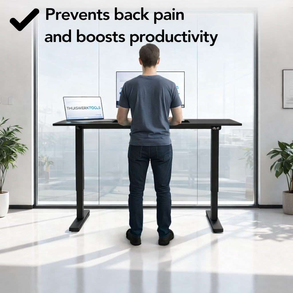 SitWell™ | Ergonomische Bureaustoel + FlexDesk™ | Zit Sta Bureau 140 x 60 Zwart Setprijs