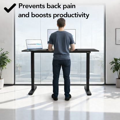 FlexDesk™ | Zit Sta Bureau Elektrisch In Hoogte Verstelbaar 140 x 60 cm Zwart