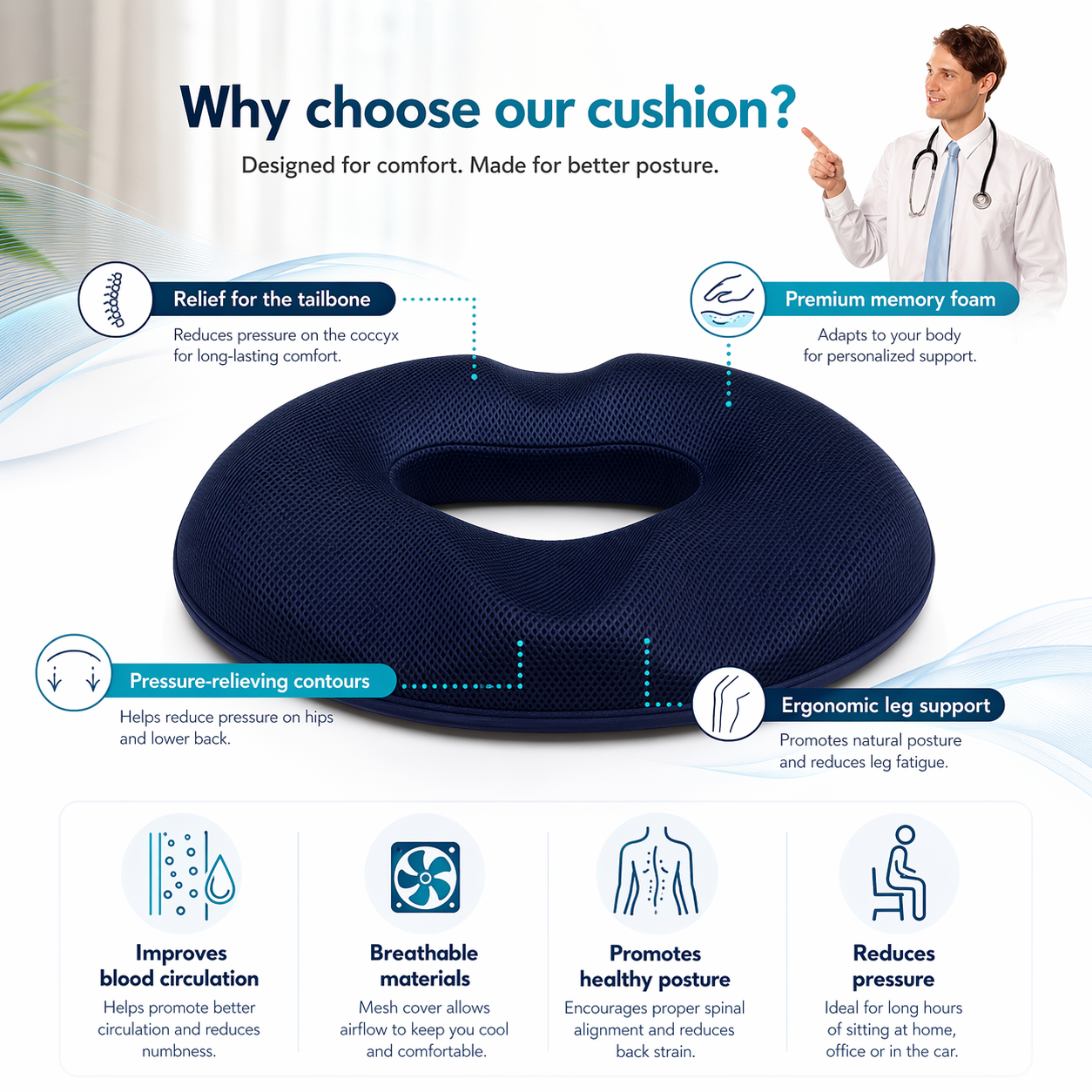 ComfortSit™ | Orthopedisch Traagschuim Zitkussen